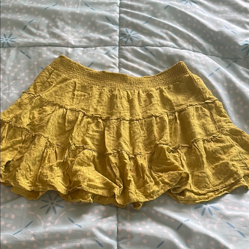 Forever 21 Gold Bubble Mini Skirt with Ruffled Tiers